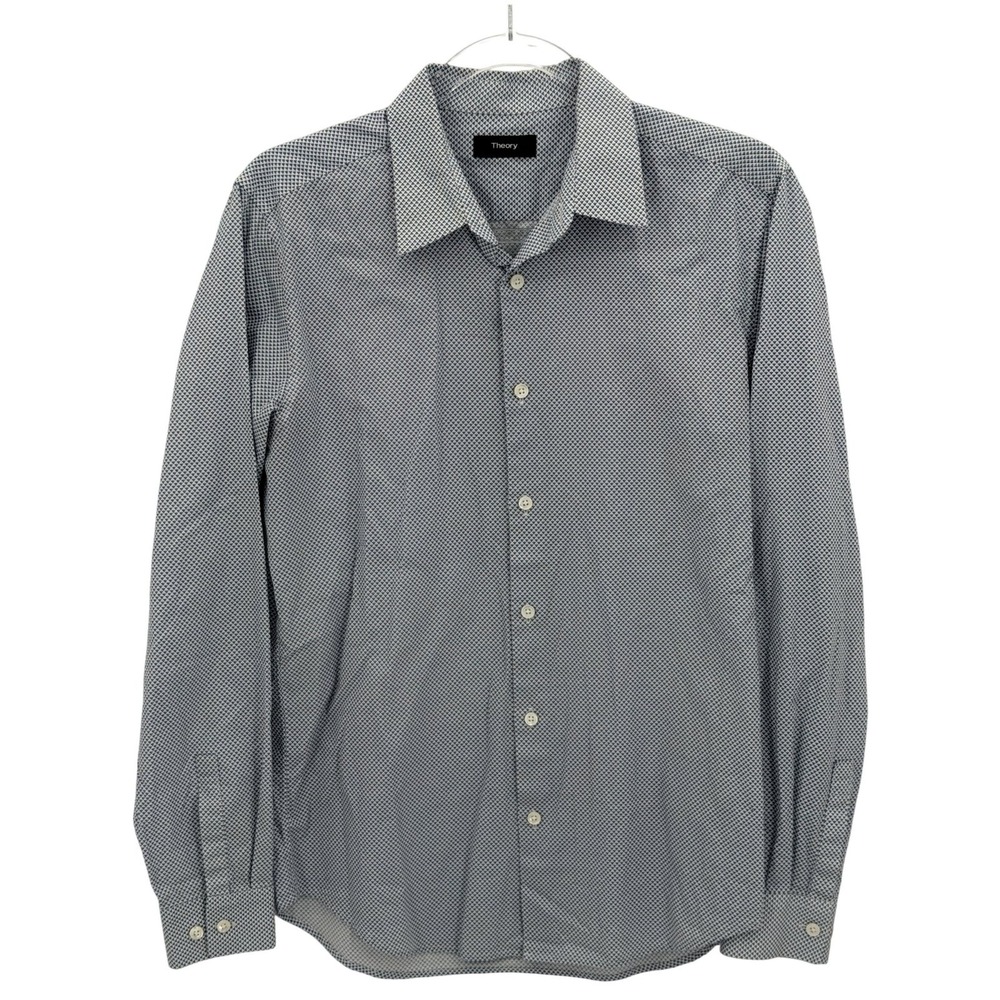 Theory Dress Shirt Mens Small Blue Irving Mini Cone Button Up Preppy Office Work